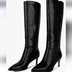 Wetkiss knee high crocodile boots. Black. New.
